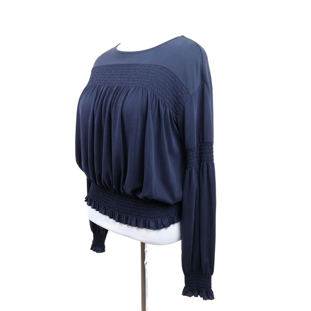 Joie Size L Sieva Smocked Blouse Long Sleeve Midnight Navy Blue